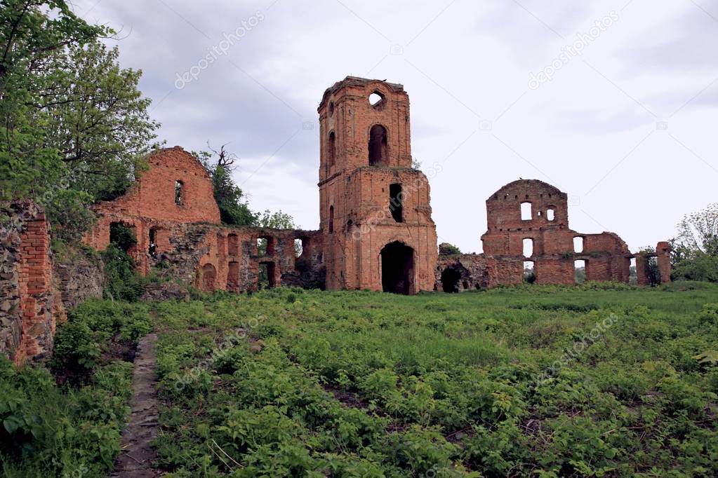 Koretsky castle - the ruined residence of the Korets princes in Korets, Rivne region, Ukraine, small fragments of fortifications of the XV  XVIII centuries have been preserved. The gate tower is depicted on the coat of arms of a modern city.