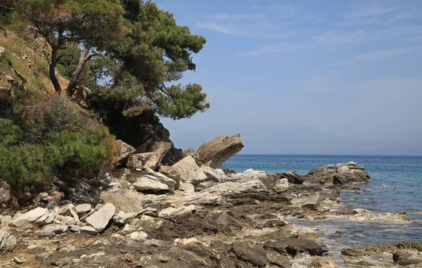 希腊埃沃伊科斯湾Bomo Calamos海滩酒店附近多云的天气里 清早的春天 荒凉的隐秘地点和风景 — 图库照片