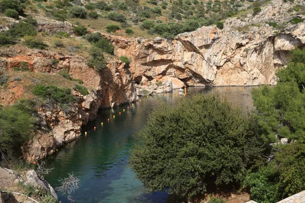 Lago Vulyagmenis Atenas Grecia Que Las Aguas Termales Alcanzan Una —  Fotos de Stock