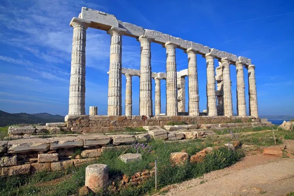 Zřícenina Poseidonova Chrámu Legendárním Mysu Sounion Řecku Mezi Některými Historiky — Stock fotografie