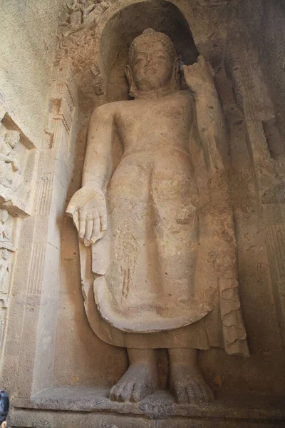 Sculptures Carved Stone Buddhist Cave Temple Monastery Complex Kanheri Borivali — Stock Photo, Image