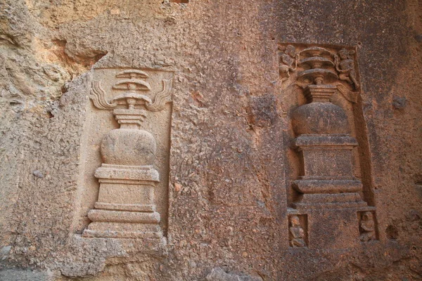 Sculptures Carved Stone Buddhist Cave Temple Monastery Complex Kanheri Borivali — Stock Photo, Image