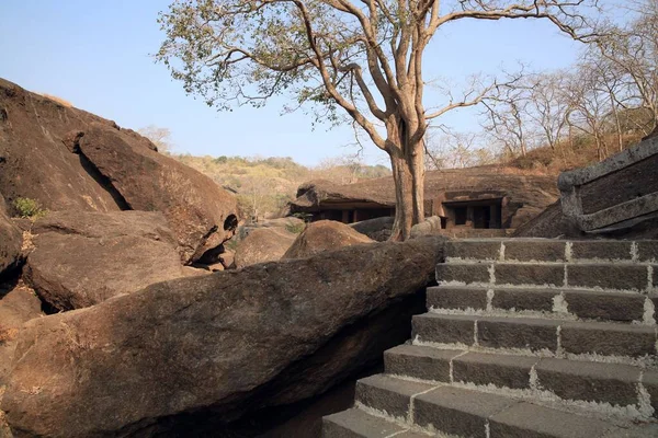 Tempio Monastero Buddista Grotta Complesso Kanheri Vicino Borivali Sobborgo Mumbai — Foto Stock