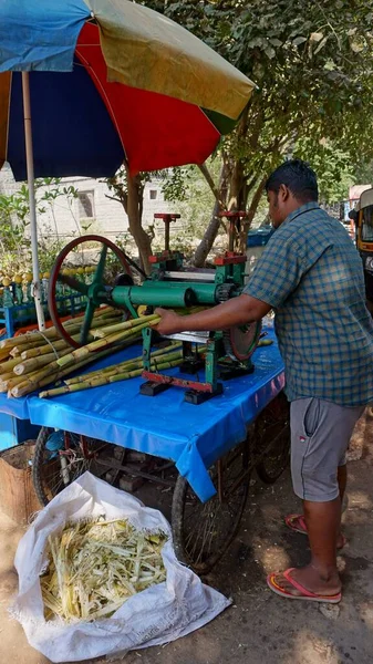 Виробництво Продаж Соку Тростини Прямо Вулиці Південна Індія — стокове фото
