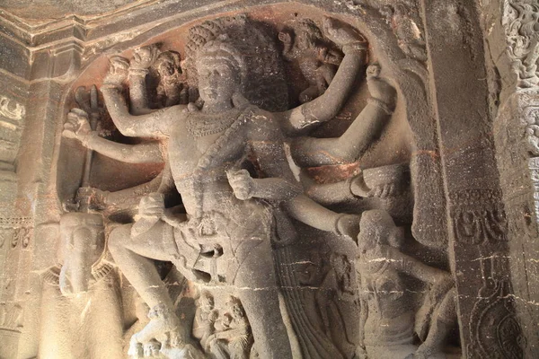 Skulpturer Sten Ellora Grottor Skapades Regeringstiden Rashtrakut Dynastin Indien Maharashta — Stockfoto