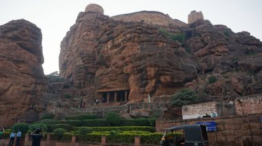 Badami Cave Temples - Hindu, Jain and Buddhist cave temples near the city of Badami, Karnataka, South India.Caves are considered an example of cave temple architecture from the early Chalukya dynasties (VI century AD). clipart
