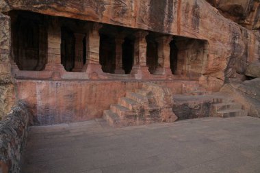 Badami Cave Temples - Hindu, Jain and Buddhist cave temples near the city of Badami, Karnataka, South India.Caves are considered an example of cave temple architecture from the early Chalukya dynasties (VI century AD). clipart