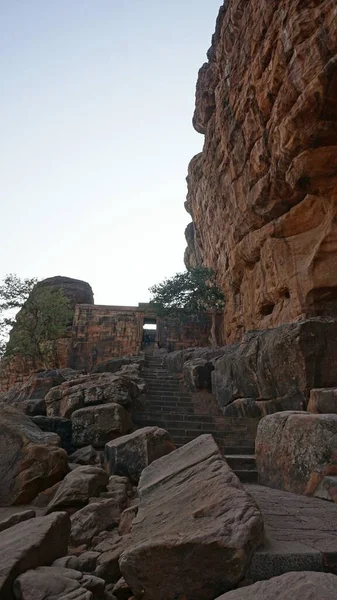 Badami Grotttempel Hindu Jain Och Buddhistiska Grotttempel Nära Staden Badami — Stockfoto