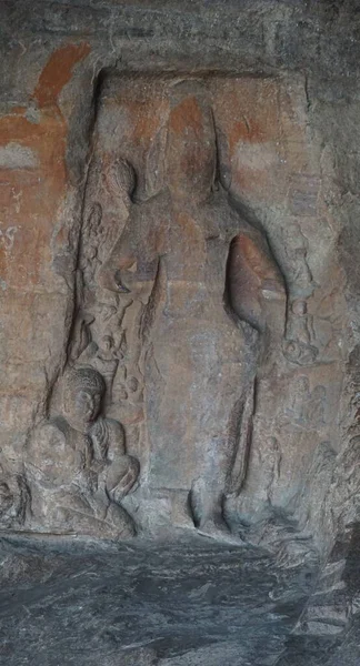 Sculture Pietra Nei Templi Rupestri Indù Giainisti Buddisti Badami Karnataka — Foto Stock