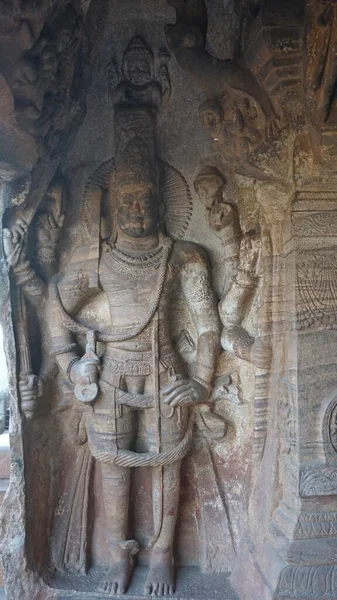Sculture Pietra Nei Templi Rupestri Indù Giainisti Buddisti Badami Karnataka — Foto Stock