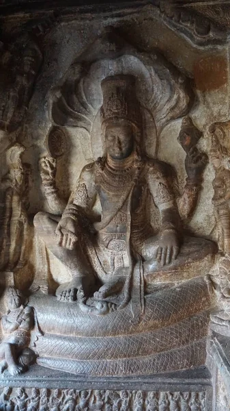 Sculture Pietra Nei Templi Rupestri Indù Giainisti Buddisti Badami Karnataka — Foto Stock