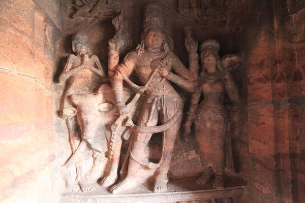 Stenen Beelden Hindoe Jain Boeddhistische Grot Tempels Badami Karnataka Zuid — Stockfoto