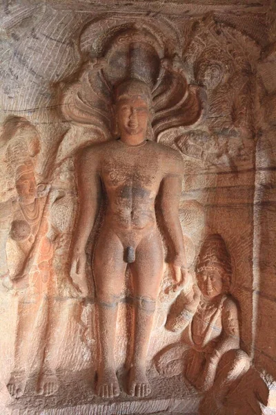 Кам Яні Скульптури Індуїстських Джайнських Буддійських Печерних Храмах Бадамі Карнатака — стокове фото