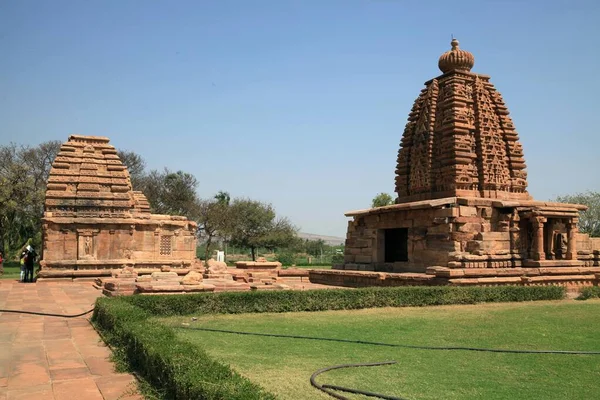 Emlékművek Csoportja Pattadakalban Századi Komplexum Csúcspontja Hindu Templom Építészeti Stílusának — Stock Fotó