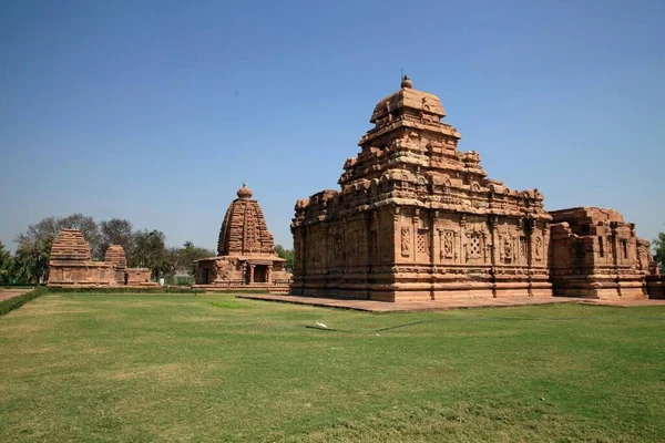 Emlékművek Csoportja Pattadakalban Századi Komplexum Csúcspontja Hindu Templom Építészeti Stílusának — Stock Fotó