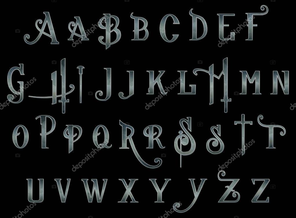 Digital handcrafted typography alphabet collection isolated on white