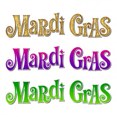 Mardi Gras yeni Orleans Louisiana tipografi üzerinde beyaz izole