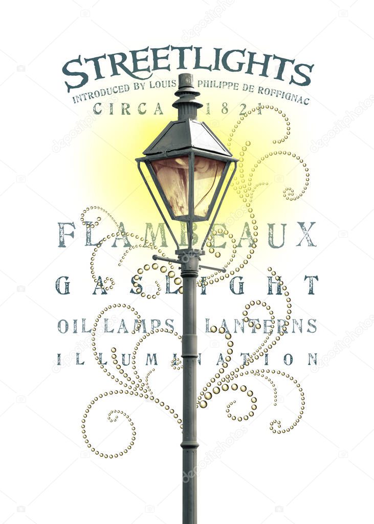 Digital handcrafted artwork of culture in French Quarter, New Orleans, Louisiana