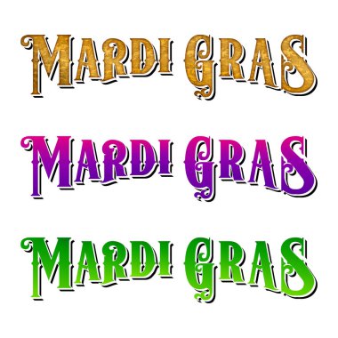 Mardi Gras yeni Orleans Louisiana tipografi üzerinde beyaz izole