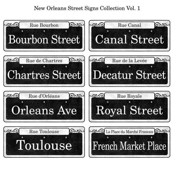 Nowy Orlean Street podpisuje kolekcji ślubnych tabeli kart — Zdjęcie stockowe
