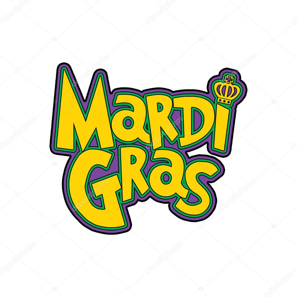 Digital graphic design of Mardi Gras typography isolated on white