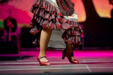 Kadın bacakları Flamenko etek dans ve ayakkabılar için yazdırma