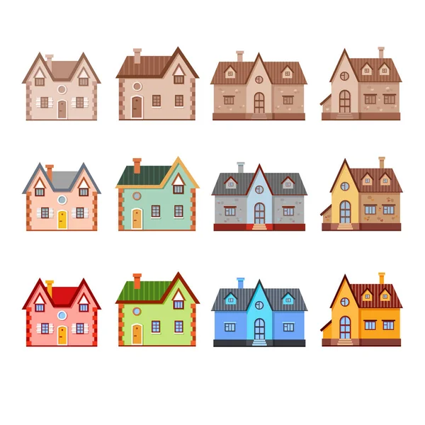 Conjunto Lindas Casas Dibujos Animados Vectoriales Diferentes Colores Ilustración Del — Vector de stock