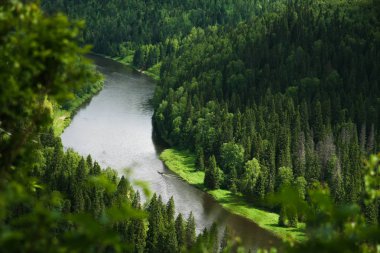 Woodland Sibirya'da bir dağ nehir Bend