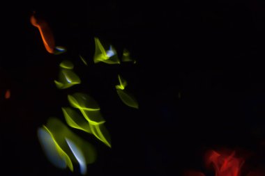 Soyut bulanık renkli ışık siyah backgrpound. Su çok renkli parlak yansımalar. Kozmik, uzay, biyolojik.