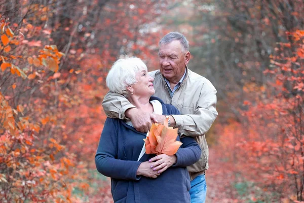 Dois idosos que amam abraços e conversa — Fotografia de Stock