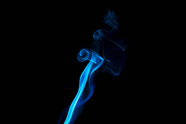 Blue-colored smoke, black background, digital art