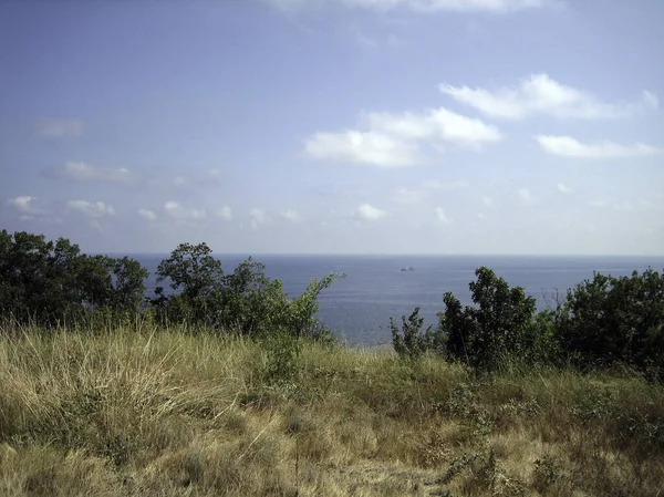 从沿海山脉看海景 沿海的山丘被茂密的植被环绕着 — 图库照片