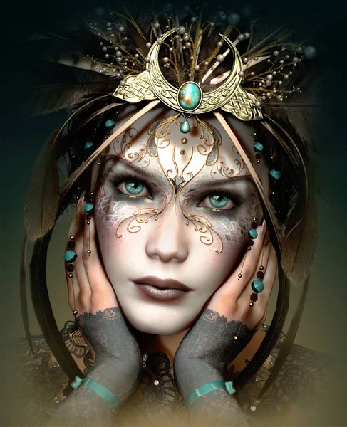 Vivi Mask with Fantasy Headdress, 3d CG — Stock Photo, Image