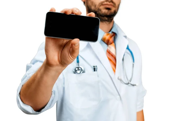 Modern Technology in Health and Medicine Concept. Doctor With Smartphone — Stock Photo, Image