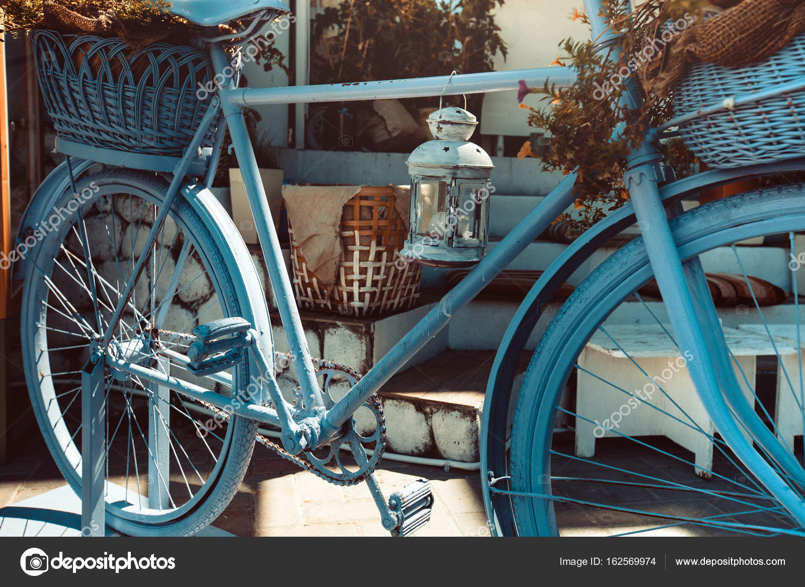 vintage blue bike with basket