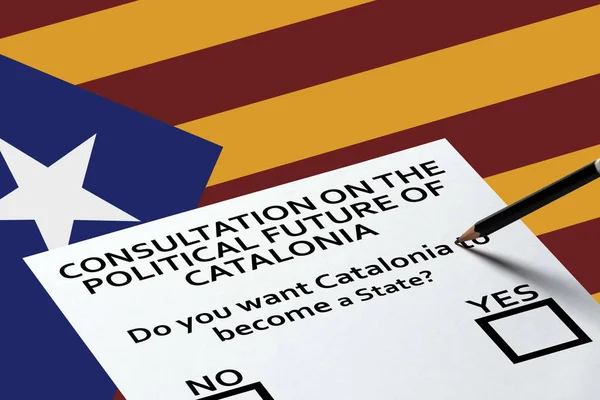Bulletin for voting on the National Catalonia flag background. Democracy Freedom Independence Concept — Stock Photo, Image