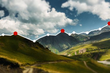 Mum çubuk grafik diyagramı dağ manzara arka plan başarı mali yaratıcı kavramı üzerinde