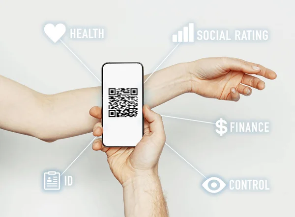 İnsan çipi, çoklu pasaport, kimlik. Elle Tarama Eline Finansal, Sağlık, Kişisel Kimlik ve Sosyal Değerlendirme hakkında bilgi içeren Çip Ekle