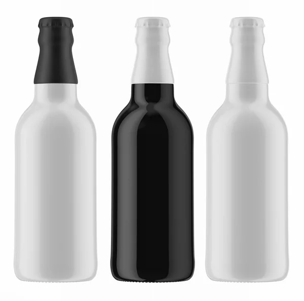 Botellas de cerveza fría en blanco y negro — Foto de Stock