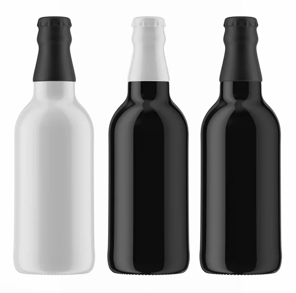 Черно-белые бутылки холодного пива — стоковое фото