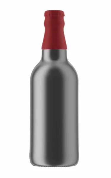 Красный топ на серебряной бутылке пива — стоковое фото