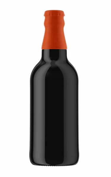 Oranje boven op zwarte fles bier — Stockfoto