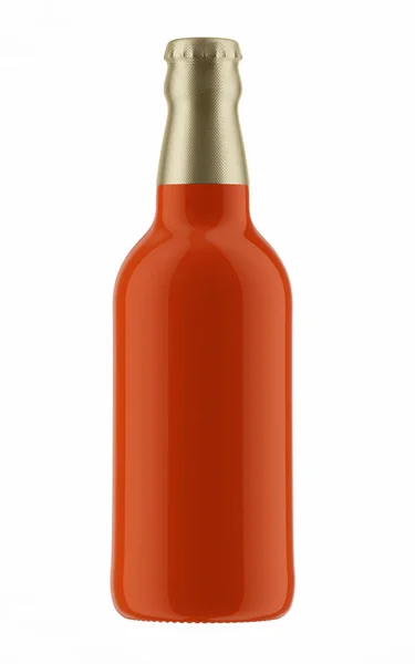 Zlatý vrch na oranžové láhev piva — Stock fotografie