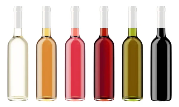 Vinho garrafas transparentes coloridas — Fotografia de Stock