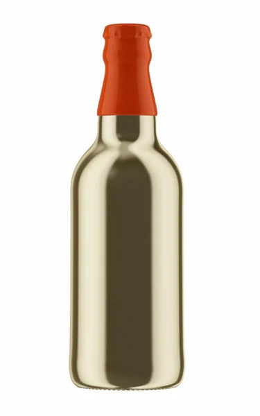 Orange top on golden bottle of beer — Stock Photo, Image