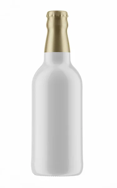 Złote góry na biały butelka piwa — Zdjęcie stockowe