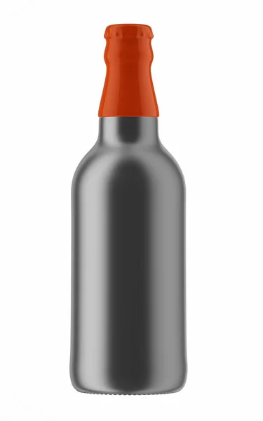 Orange top on silver bottle of beer — Stock Photo, Image