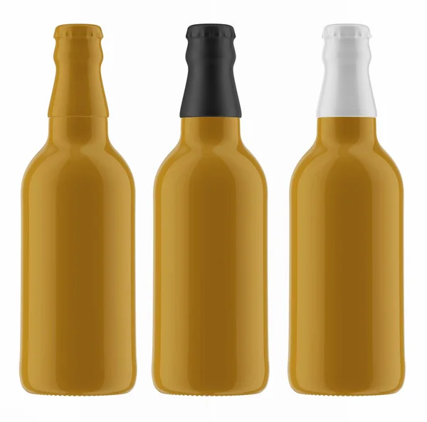 Garrafas amarelas de cerveja gelada — Fotografia de Stock