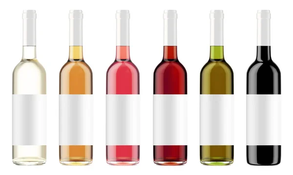 Vino colorido botellas transparentes — Foto de Stock