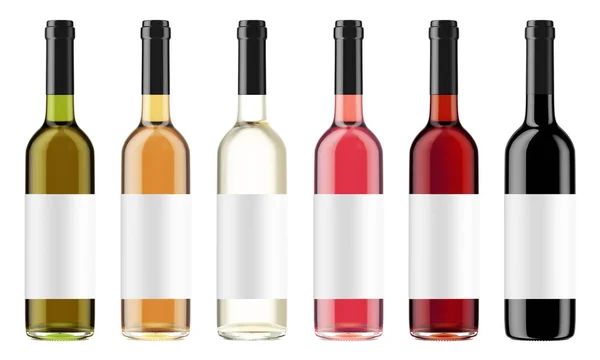 Vinho garrafas transparentes coloridas — Fotografia de Stock